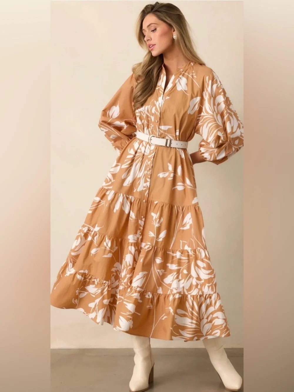 Prosperina Adelaide Fawn Brown Multi Floral Maxi Dress Sz L - Picture 5 of 10